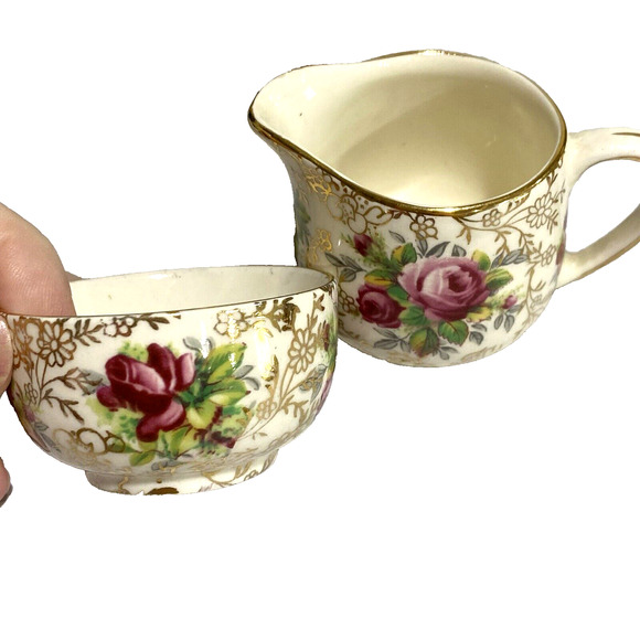 Vintage James Kent Chintz Longton Trellis June Roses Cream Sugar Toast Rack Set - Picture 2 of 9